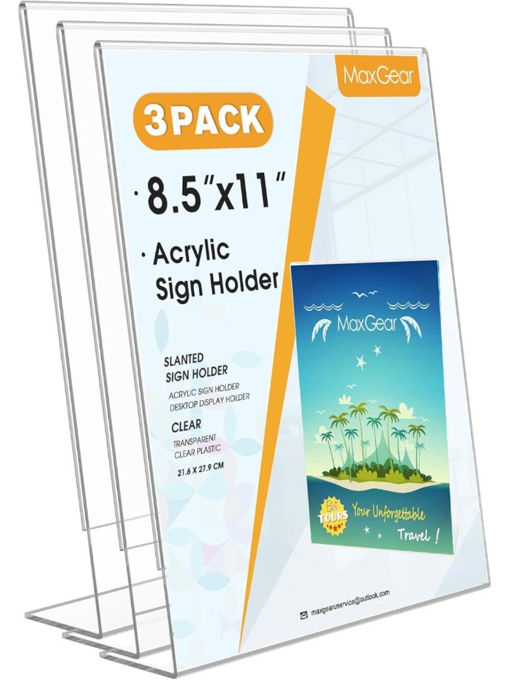 Acrylic Sign Holder, 8.5 x 11 L-Shape Plastic Display Stand, 3 Pack